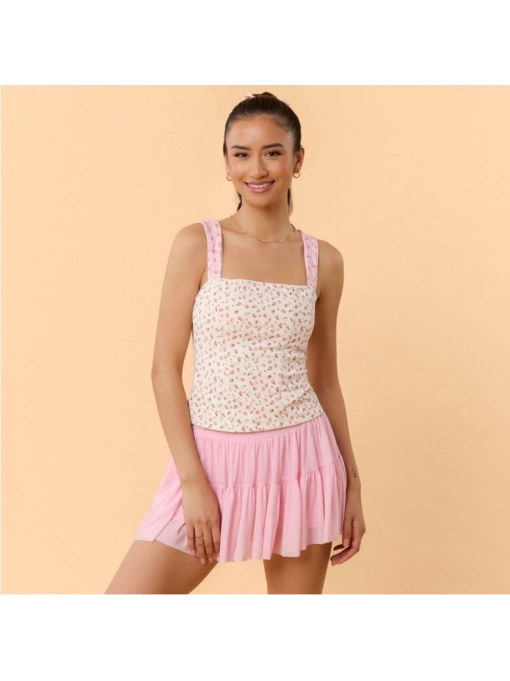 Blogilates Tiny Bows Corset Tank Top - Cream Floral